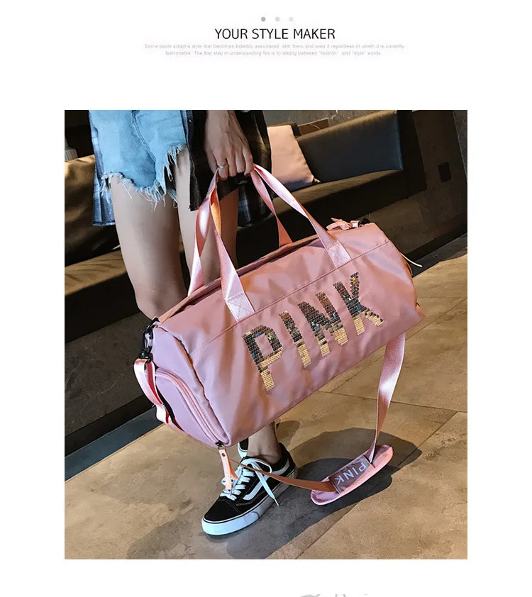 Wholesale Shining Pink night Bag Custom Overnight Bag with Small MOQ polyester Duffel Bag for Girls, Custom make you own design
Wholesale Shining Pink night Bag Custom Overnight Bag with Small MOQ polyester Duffel Bag for Girls, Custom make you own design