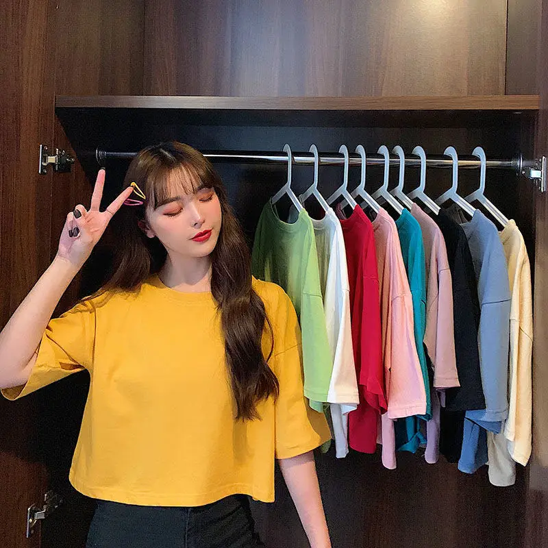 Japanese And Korean Popular High Waist Loose Style Short Sleeved Women's White T-shirt, Customized colors
Japanese And Korean Popular High Waist Loose Style Short Sleeved Women's White T-shirt, Customized colors