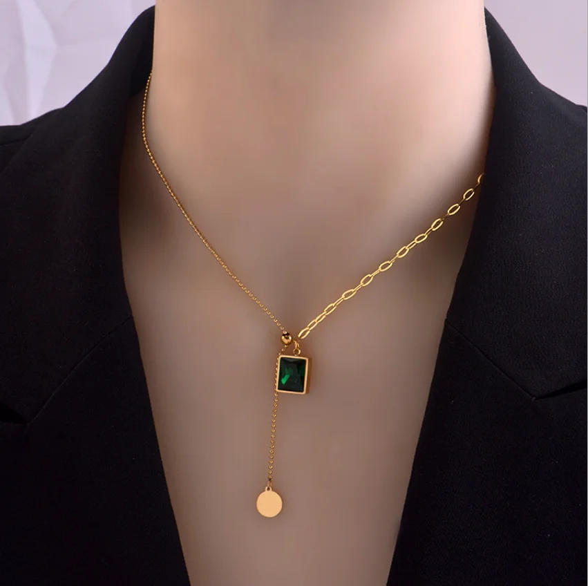 Fashion Gold-plated Green Crystal Pendant Necklace Square Emerald Stainless Steel Tassel Necklace For Women
Fashion Gold-plated Green Crystal Pendant Necklace Square Emerald Stainless Steel Tassel Necklace For Women