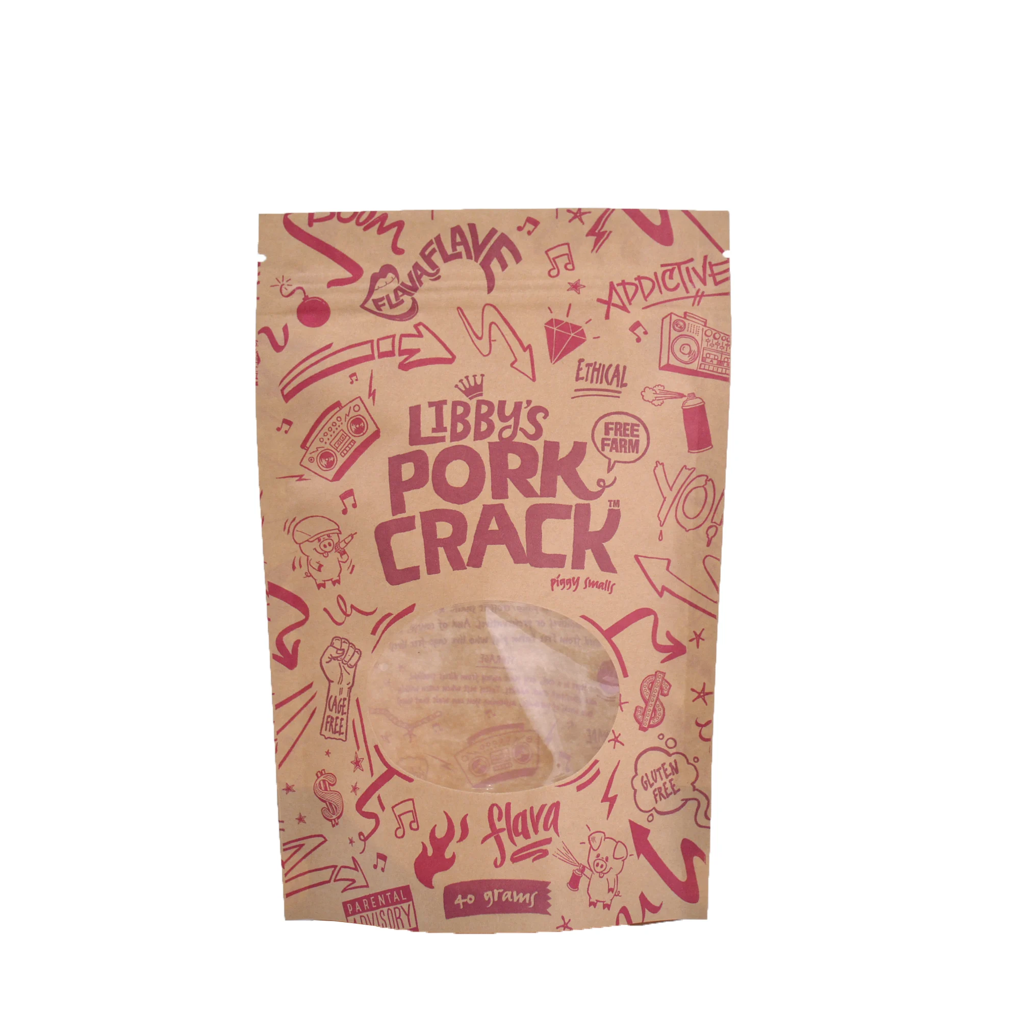 stand up kraft paper food bag with window snack bag with zipper