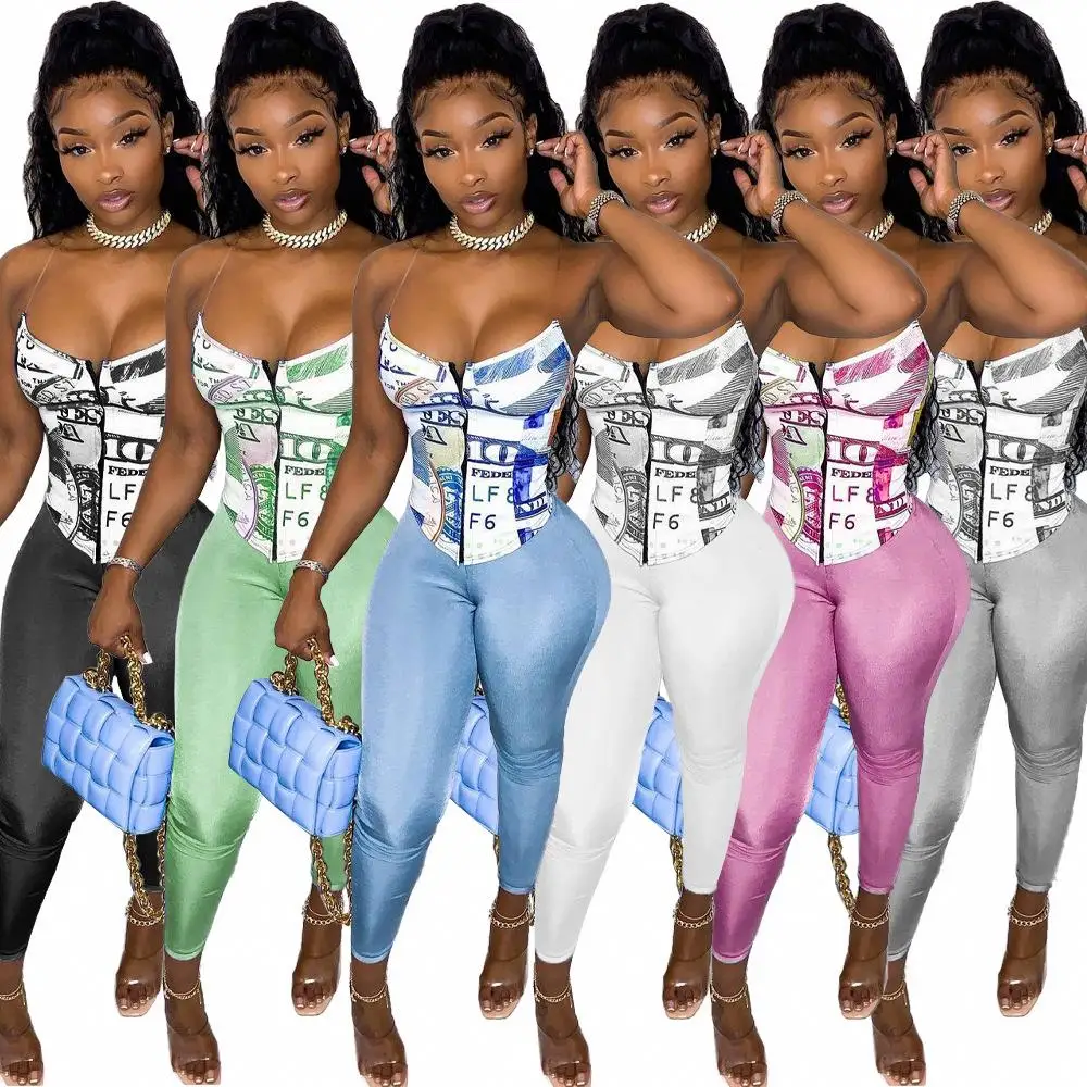 2021 printing slim fitting halter Two piece set Zipper top bodycon trousers plus size 2 piece set women
2021 printing slim fitting halter Two piece set Zipper top bodycon trousers plus size 2 piece set women