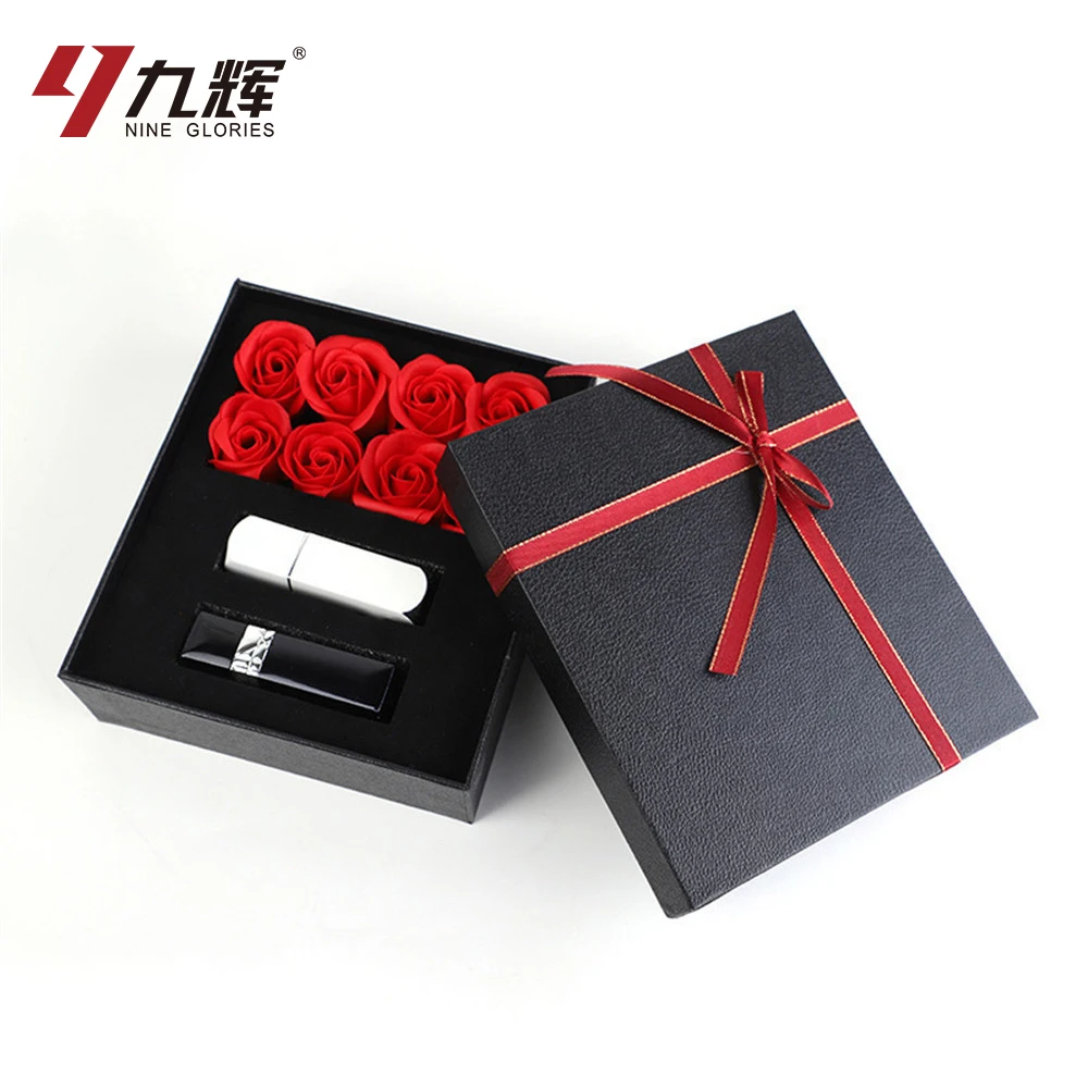 wholesale flower black gift box with ribbon red
