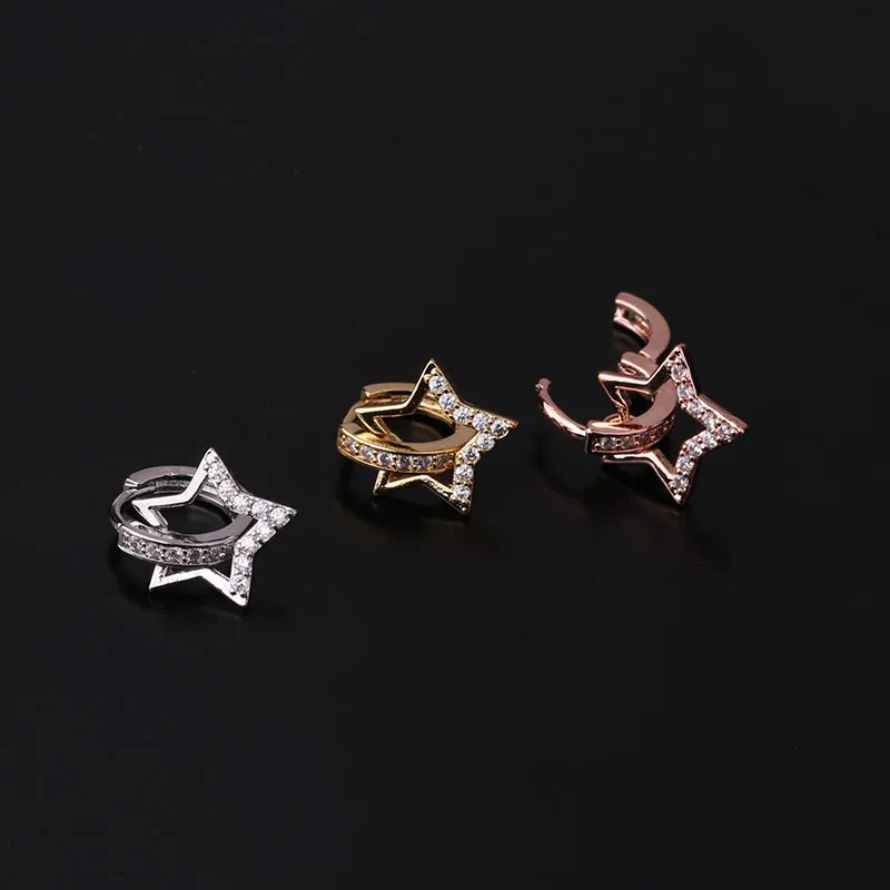 earrings Copper inlaid zircon five-pointed star metal texture ear buckle female simple fashion geometric shape small for women, Picture 
earrings Copper inlaid zircon five-pointed star metal texture ear buckle female simple fashion geometric shape small for women, Picture