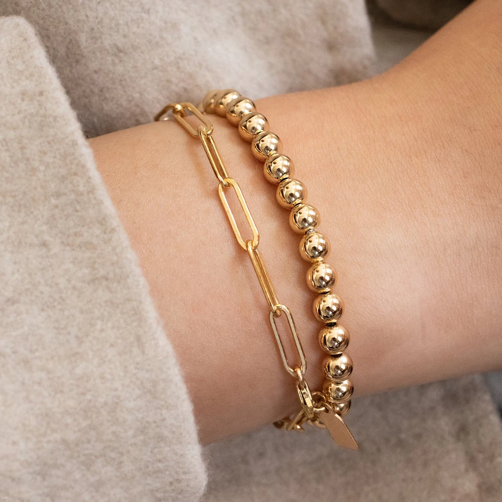 2020 Custom Women Simple Layered Rectangle Paper Clip Chain Bracelet,18k Gold Plated Stainless Steel Beads Beaded Bracelets
2020 Custom Women Simple Layered Rectangle Paper Clip Chain Bracelet,18k Gold Plated Stainless Steel Beads Beaded Bracelets