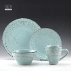 2019 Bead point embossed dinner set with 16 pcs stoneware material