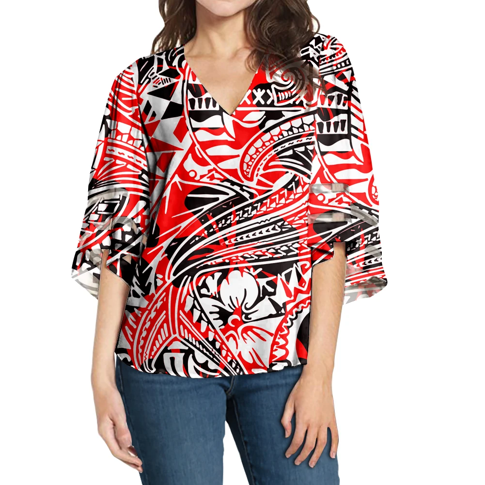 High Quality Polynesian Traditional Tribal Style Summer Blouses Ladies Wholesale Custom Printing V-Neck 3/4 Sleeve Women Shirt, Customized color
High Quality Polynesian Traditional Tribal Style Summer Blouses Ladies Wholesale Custom Printing V-Neck 3/4 Sleeve Women Shirt, Customized color