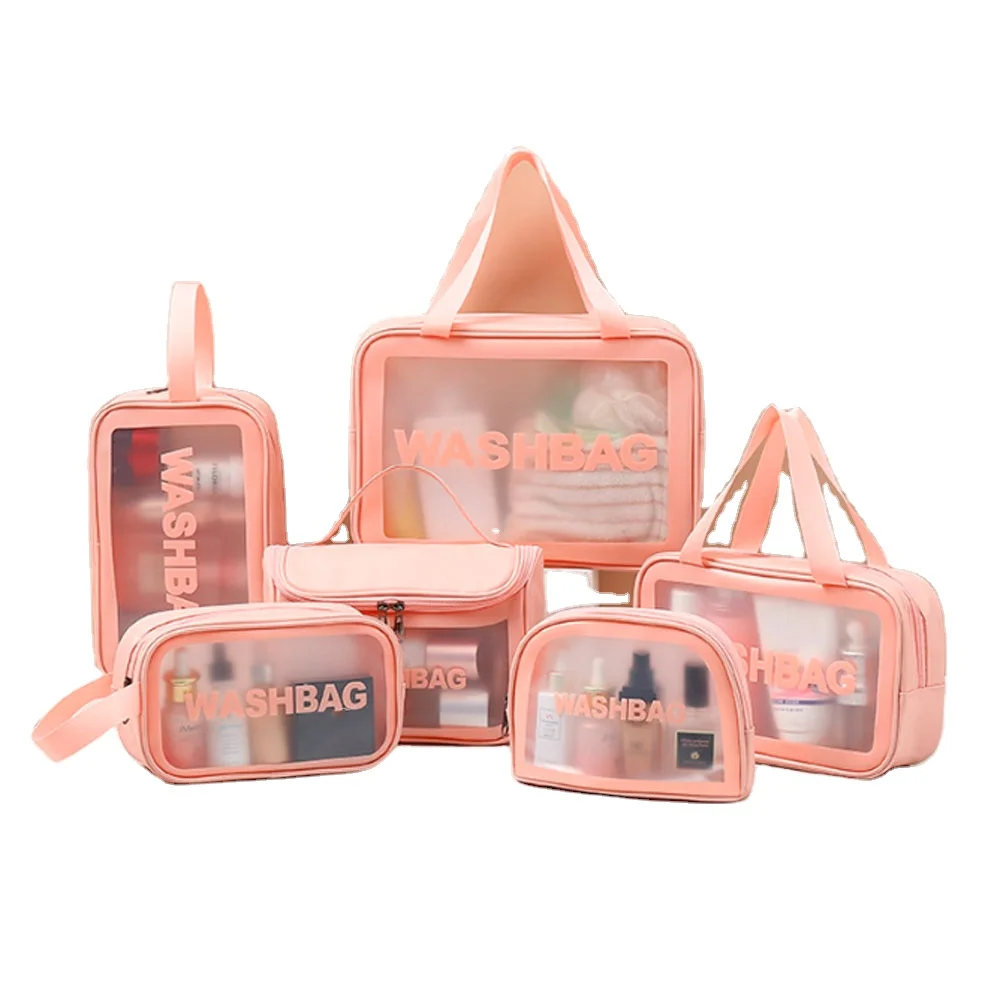 

Wholesale Transparent Six Piece Sets Wash Makeup Bath Swimming Frosting PVC Beach Bag For Lady, Can customize