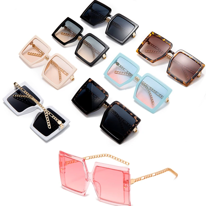 

2022 fashion Metal chain arms Women Luxury Glasses Oversized Square fashion designer eyewear gradient sunglass lenses With Chain