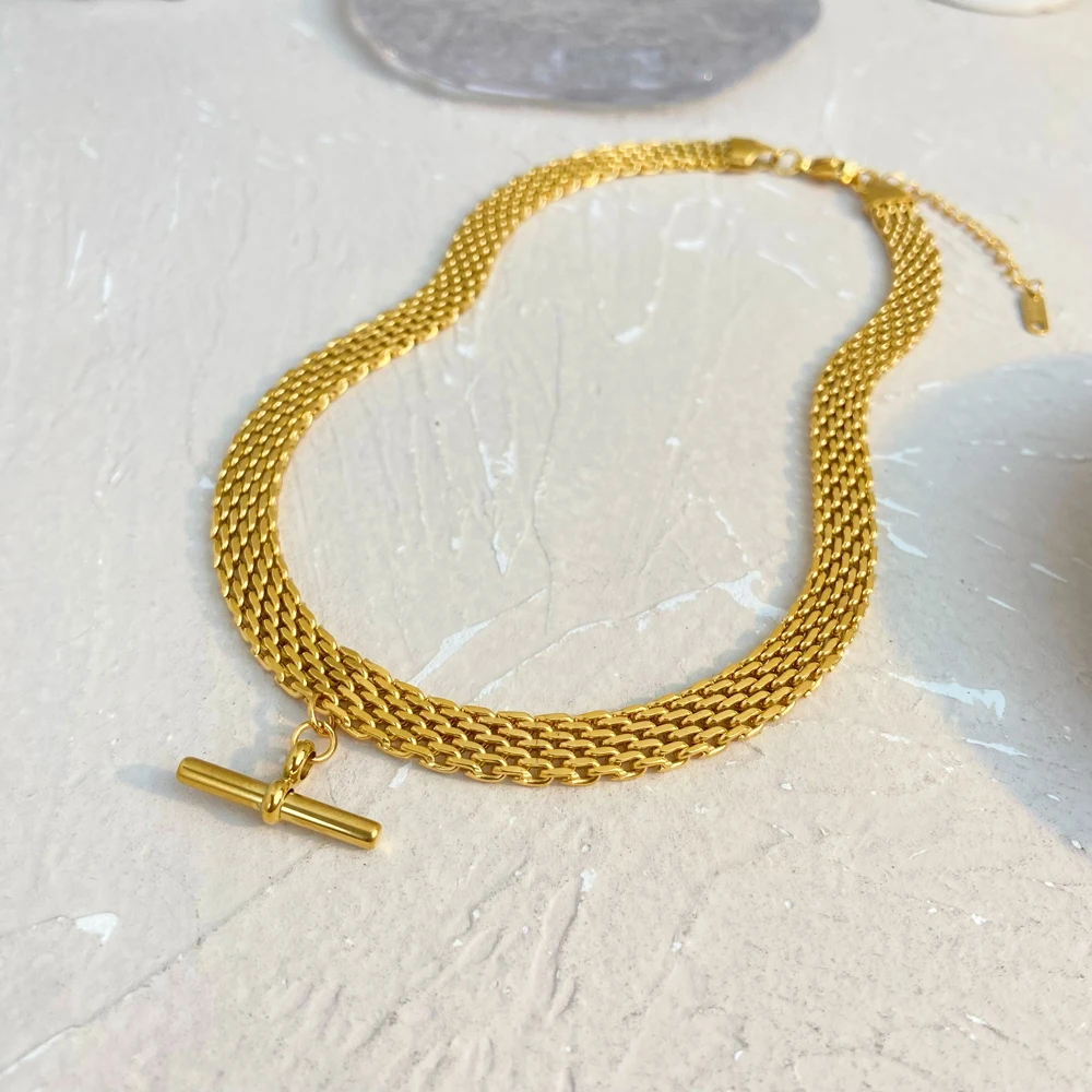 T-shaped pendant woven chain wide chain necklace fashion jewelry stainless steel 18k gold-plated necklace 2023
T-shaped pendant woven chain wide chain necklace fashion jewelry stainless steel 18k gold-plated necklace 2023