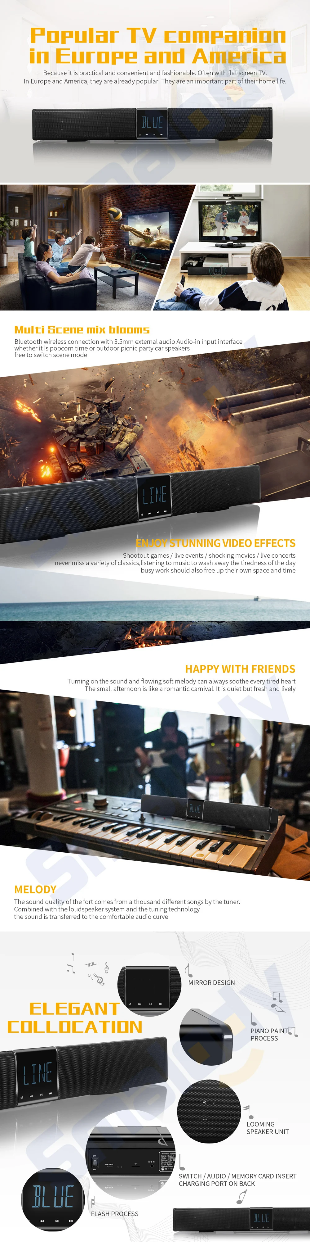 GAS-8040 20W Subwoofer Soundbar Bluetooth Bass Wireless Speaker 4400Mah Portable With Remote Control LCD Display Home Theater TV - ANKUX.COM