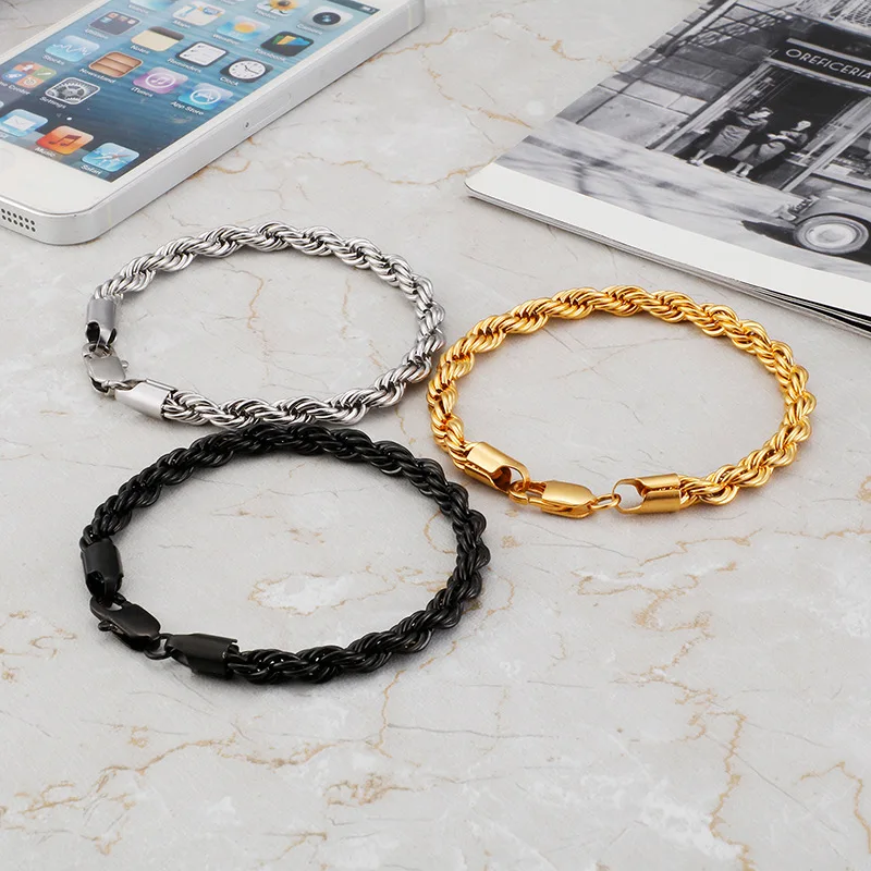 Wholesale Price Titanium Steel Jewelry Unisex 18K Gold Plated 3 Colors Twist Chain Stainless Steel Bracelet For Men Women 2023
Wholesale Price Titanium Steel Jewelry Unisex 18K Gold Plated 3 Colors Twist Chain Stainless Steel Bracelet For Men Women 2023