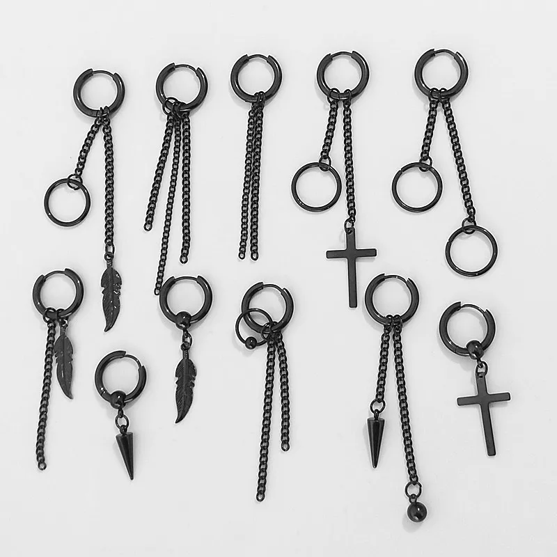 Stainless Steel Stud Hinged Hoop Earrings Long Chain Kpop Earrings Cross Dangle Earrings for Women Men, Picture shows
Stainless Steel Stud Hinged Hoop Earrings Long Chain Kpop Earrings Cross Dangle Earrings for Women Men, Picture shows