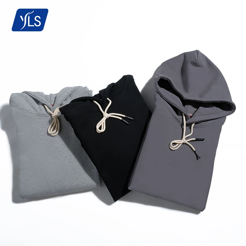 

YLS Print On Demand Custom Embroidery Logo Plain Black Pullover Hoodie Heavyweight Thick Fleece 100 Cotton Blank Hoodie