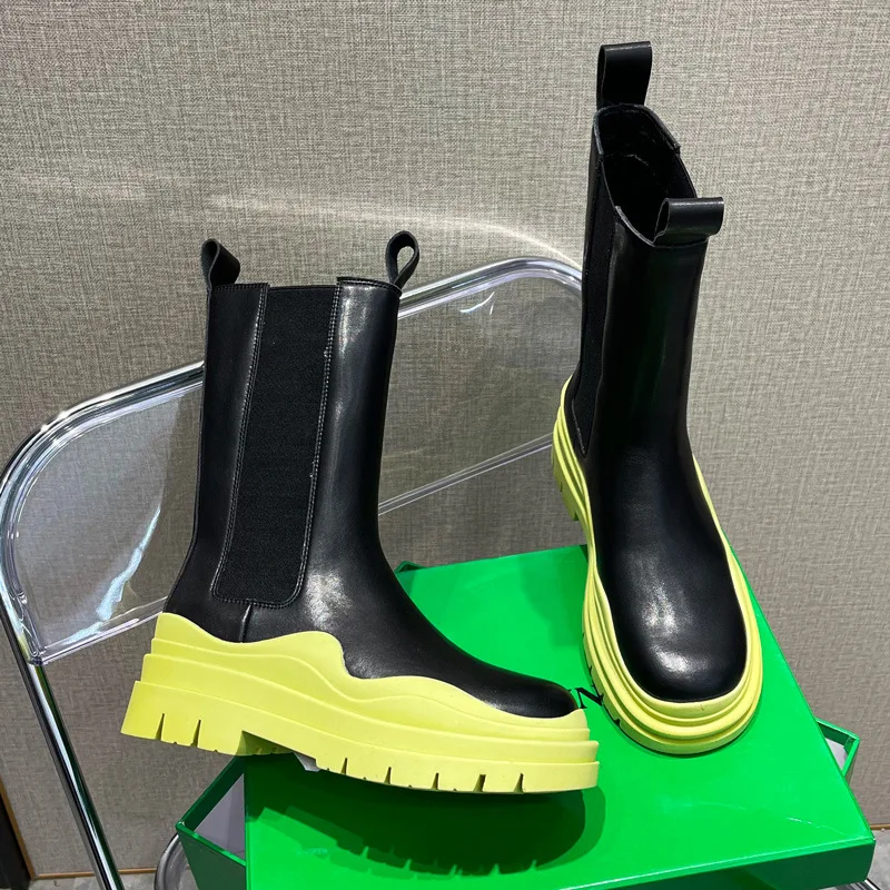 

TX New female British style short boots spring and autumn single boots mid-tube thick-soled Chelsea boots, Customized color