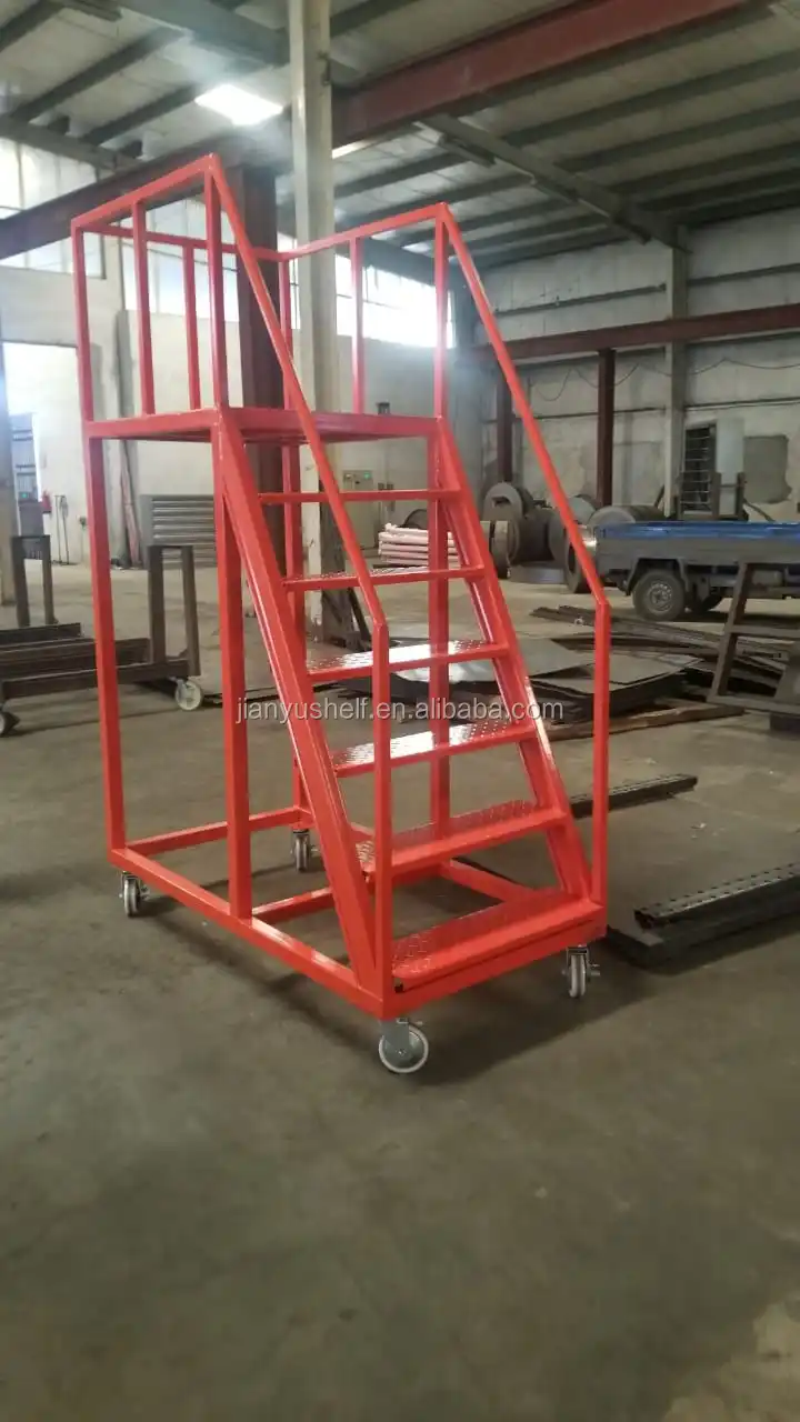 Kundenspezifische Fabrik Easy Move Mehrzweck-Lager Metallregalleiter mit Rädern Herstellung