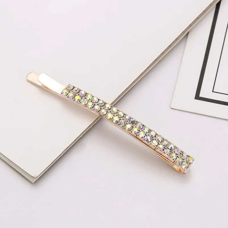 6.5cm two rows rainbow colors rhinestone bobby pin silver hair pin clips multi colors crystal hair clip accessories