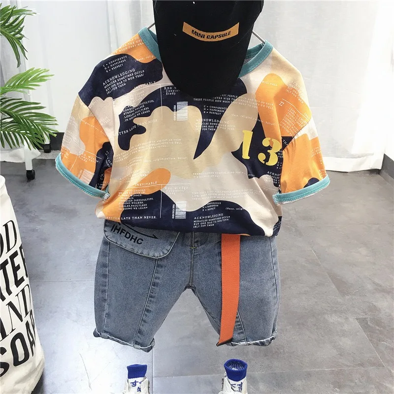 New arrival summer Boys 2 Pieces Clothing Set short sleeve printed t shirt + belt jeans pants clothing set for kids, Picture shows
New arrival summer Boys 2 Pieces Clothing Set short sleeve printed t shirt + belt jeans pants clothing set for kids, Picture shows