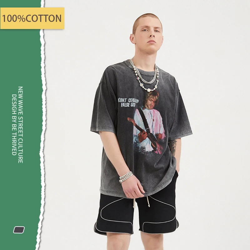 Men's sports cotton short-sleeved T-shirt pattern retro loose casual fashion running hip-hop clothes washed cotton tops 200grams
Men's sports cotton short-sleeved T-shirt pattern retro loose casual fashion running hip-hop clothes washed cotton tops 200grams