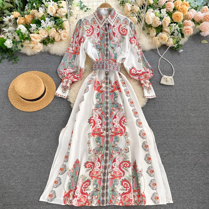 Women's High Quality Fashion Retro Printed Single-breasted Dress 2021 Spring New Long Sleeve Turn-down Collar Slim Long Dress
Women's High Quality Fashion Retro Printed Single-breasted Dress 2021 Spring New Long Sleeve Turn-down Collar Slim Long Dress