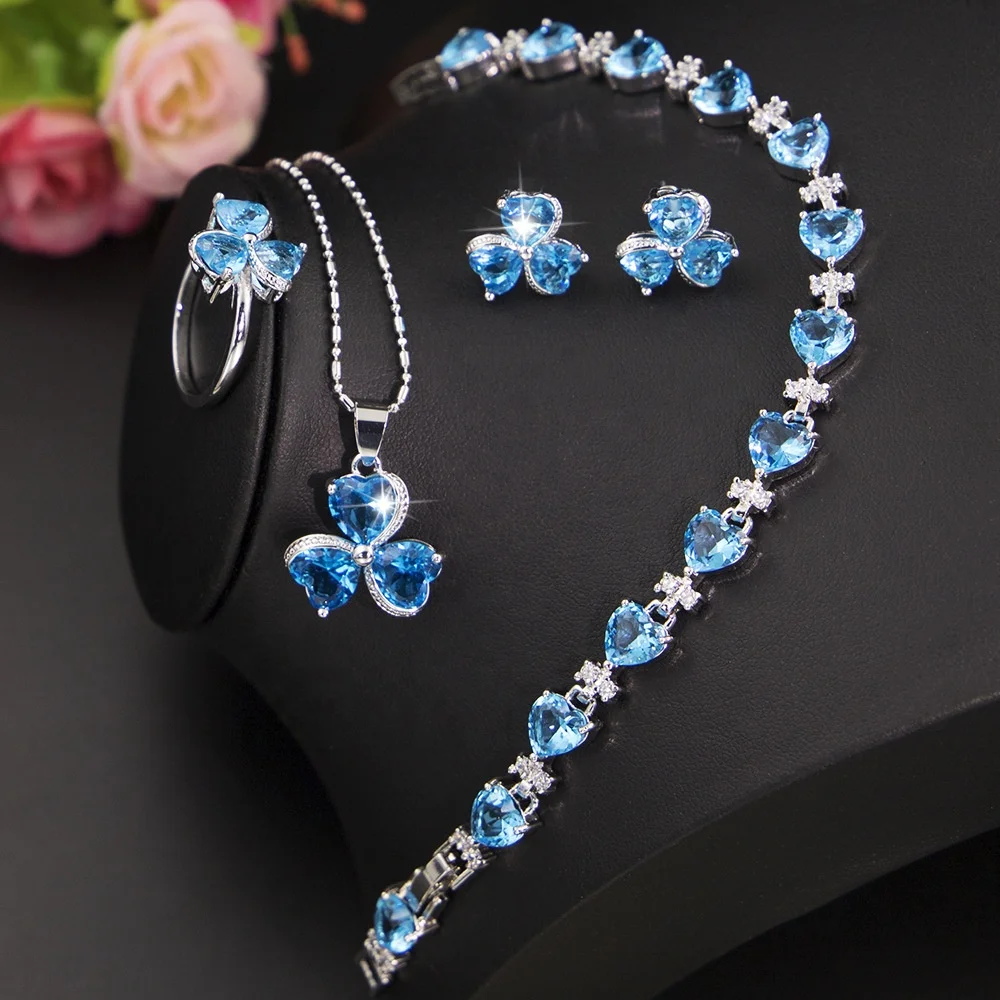 Vintage Sky Blue Zircon Jewelry Set For Women Stud Earrings Ring Necklace Bracelet Set Bridal Jewelry Set, Picture shows
Vintage Sky Blue Zircon Jewelry Set For Women Stud Earrings Ring Necklace Bracelet Set Bridal Jewelry Set, Picture shows