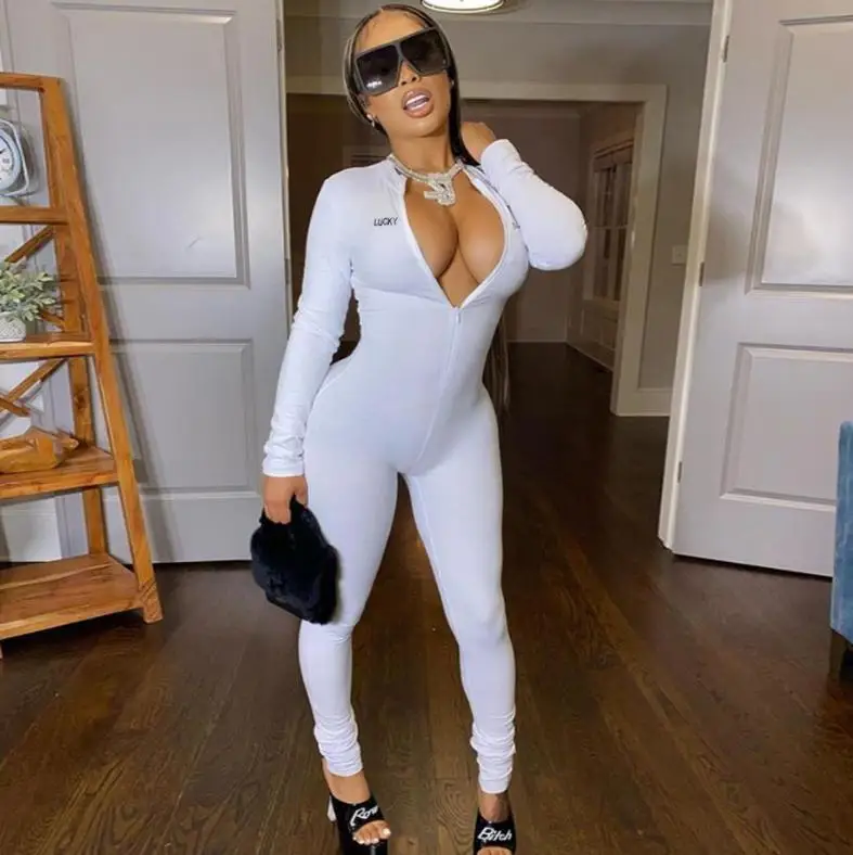 Slim Milk Fiber Clothing Zippers Front Women's Jumpsuits Long Sleeve Tight Hip Up Long Sports Jumpsuits Lucky Label Rompers
Slim Milk Fiber Clothing Zippers Front Women's Jumpsuits Long Sleeve Tight Hip Up Long Sports Jumpsuits Lucky Label Rompers