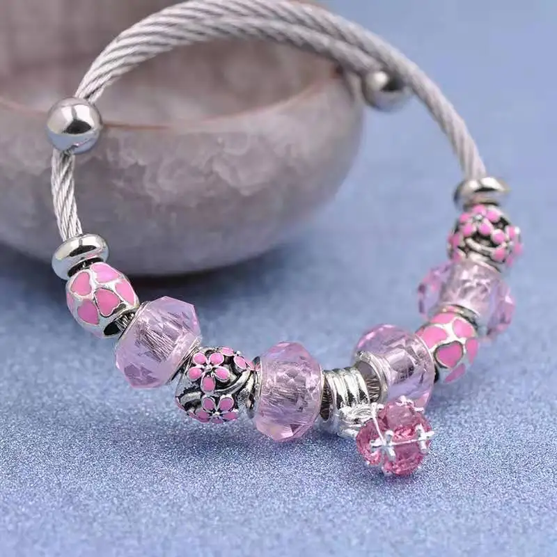 First hand foreign trade wholesale Charm Bracelet DIY love bracelet crown Titanium Steel Bracelet Pink Crystal Beads Jewelry Cha
First hand foreign trade wholesale Charm Bracelet DIY love bracelet crown Titanium Steel Bracelet Pink Crystal Beads Jewelry Cha
