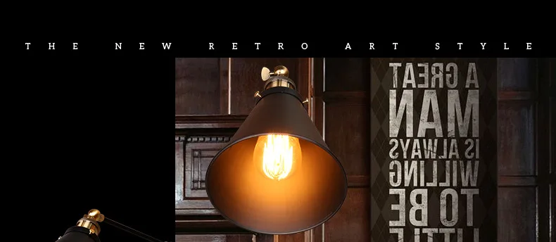 Industrial Retro Double Swing Arm Lamp Brass Metal  Black Tapered Shade Wall Sconce