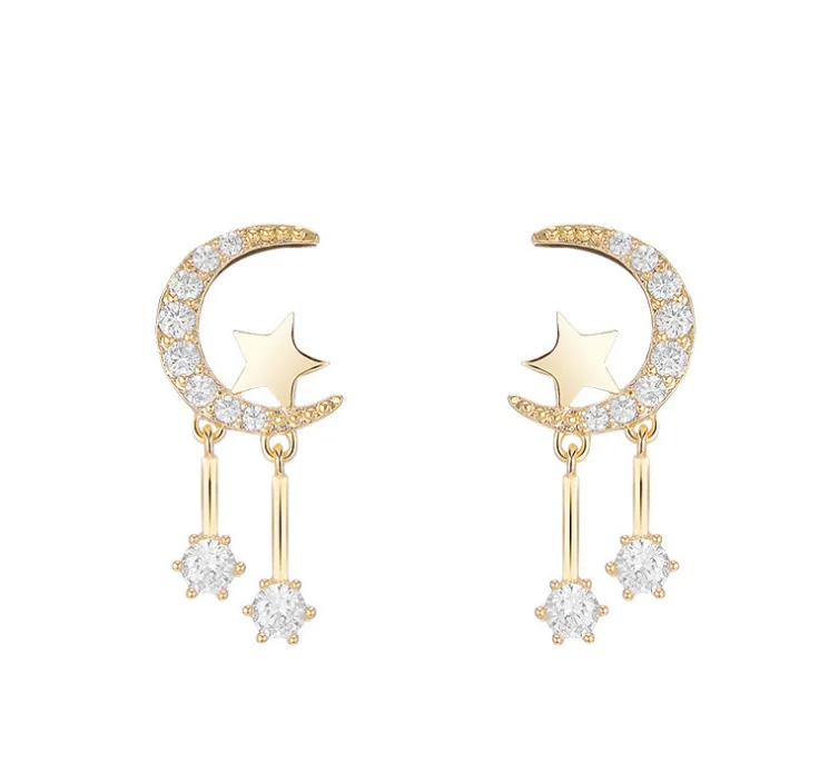 Rhinestone Gold Jewelry Moon Star Pendant Stud Earrings 18K Gold Plated silver Plated High Quality aretes piercing jewelry
Rhinestone Gold Jewelry Moon Star Pendant Stud Earrings 18K Gold Plated silver Plated High Quality aretes piercing jewelry
