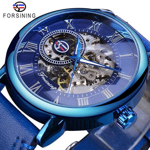 Forsining Automatic Watch Simple Transparent Blue Leather Men Mechanical Watches Hand Wind Sport Casual Male Wrist Montre Homme, 11-colors
Forsining Automatic Watch Simple Transparent Blue Leather Men Mechanical Watches Hand Wind Sport Casual Male Wrist Montre Homme, 11-colors