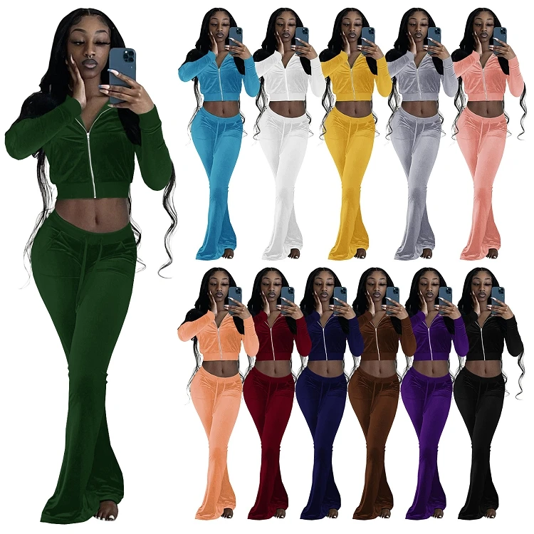 hot selling streetwear casual tracksuits zipper 2 piece sweat suits women clothing shinny velvet crop top two piece pants set
hot selling streetwear casual tracksuits zipper 2 piece sweat suits women clothing shinny velvet crop top two piece pants set