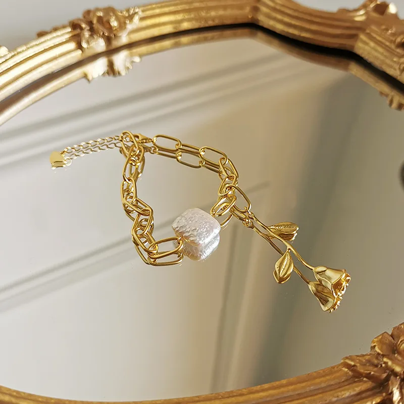Romantic Jewelry Link Chain Adjustable Gold Plating Rose Flower Pendant Bracelets S925 Silver Pearl Charm Bracelet
Romantic Jewelry Link Chain Adjustable Gold Plating Rose Flower Pendant Bracelets S925 Silver Pearl Charm Bracelet