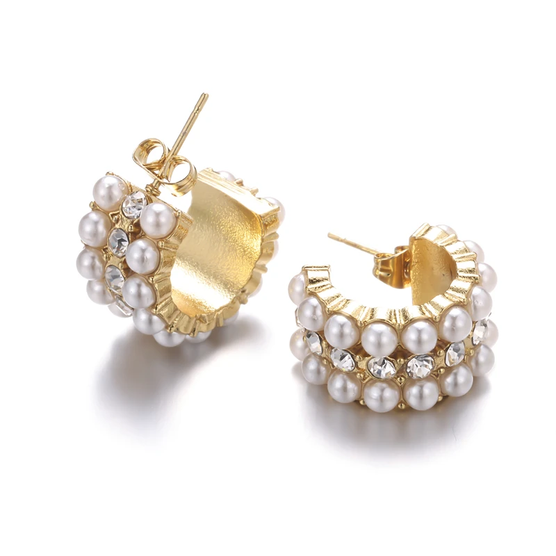 Thick exaggerated zircon natural pearl double layer stainless steel earrings luxury exquisite gold plated earrings
Thick exaggerated zircon natural pearl double layer stainless steel earrings luxury exquisite gold plated earrings