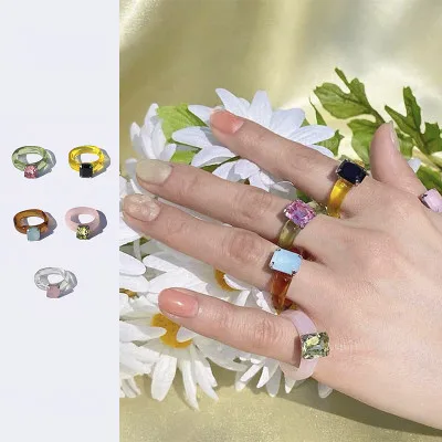 Hot Sale Multi Colors Rainbow CZ Zircon Acrylic Rings Transparent Jelly Square Crystal Resin Finger Rings For Women Girls
Hot Sale Multi Colors Rainbow CZ Zircon Acrylic Rings Transparent Jelly Square Crystal Resin Finger Rings For Women Girls