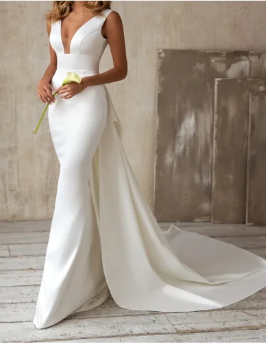 Backless Sexy Wedding Dressed 2021 V Neck Satin Bow Simple Mermaid Wedding Dress, Custom made
Backless Sexy Wedding Dressed 2021 V Neck Satin Bow Simple Mermaid Wedding Dress, Custom made