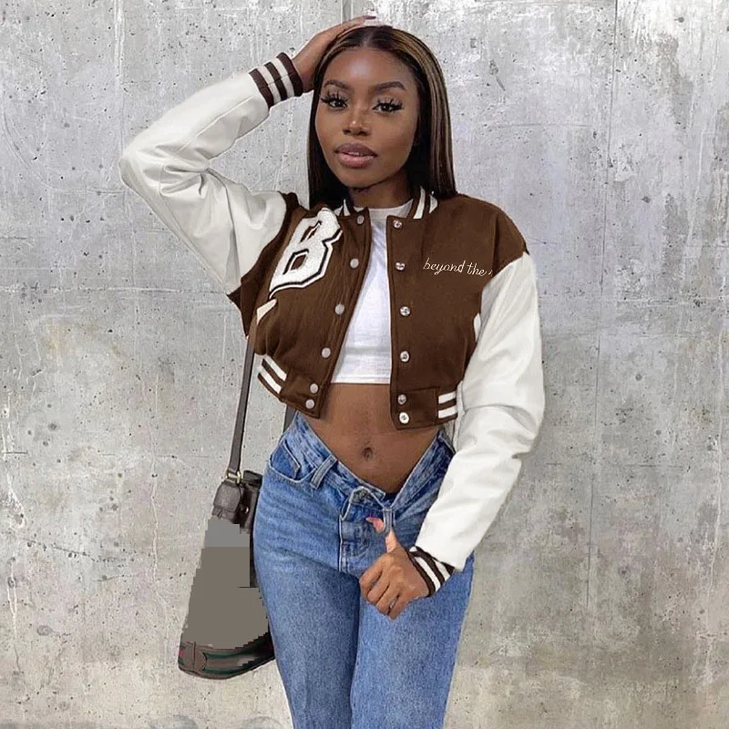 Womans Winter Coat Streetwear Sexy Print Cotton Cropped Baseball Jacket Drop Shoulder Leather Patchwork Fleece Letterman Jacket
Womans Winter Coat Streetwear Sexy Print Cotton Cropped Baseball Jacket Drop Shoulder Leather Patchwork Fleece Letterman Jacket
