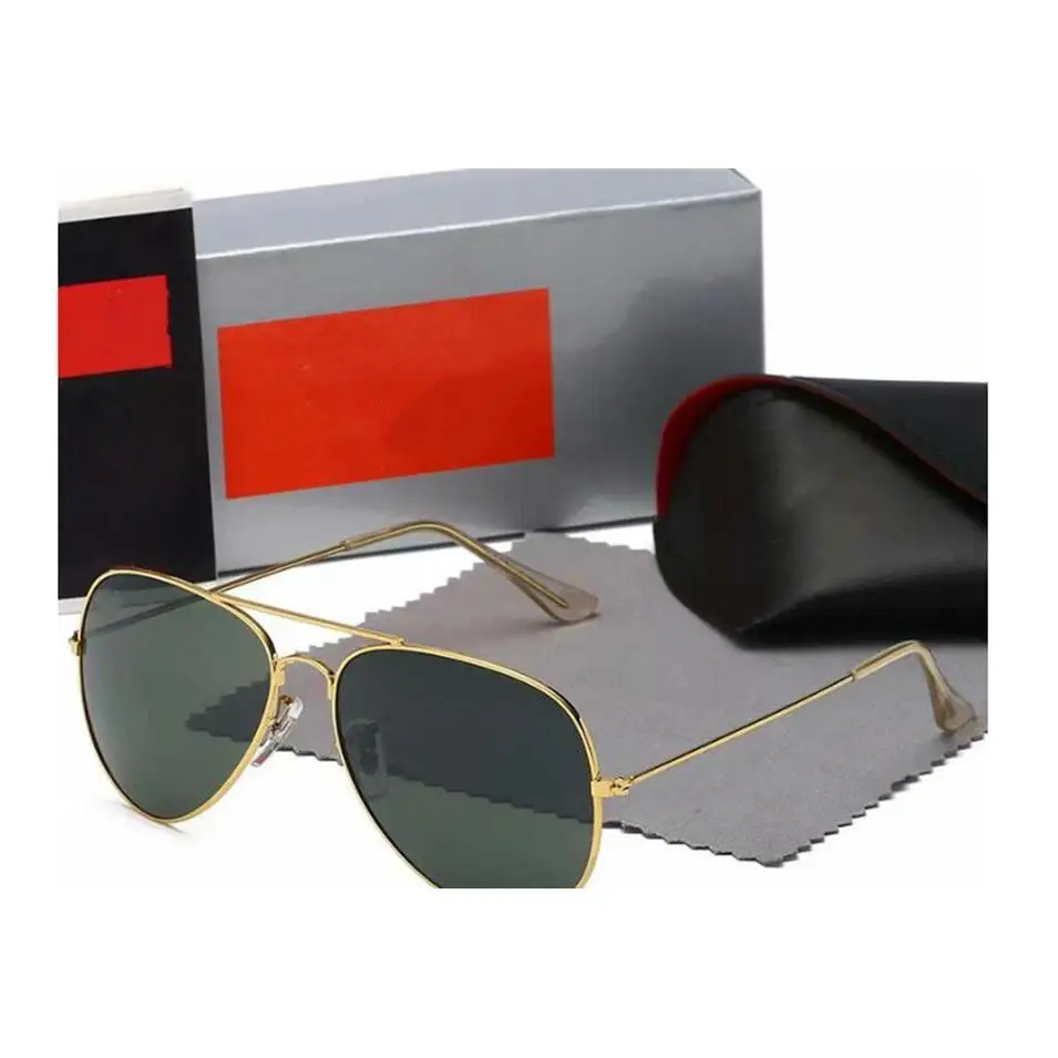 

High Quality Ray Men Women Sunglasses Vintage Pilot Aviator Wayfarer Brand Sun Glasses Band Uv400 Bans Ben With Box And Case 302