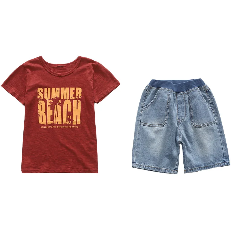 Ready To Ship Fashion Trend Red T Shirt Denim Shorts Outfits New Summer Big Boy Clothing Set
Ready To Ship Fashion Trend Red T Shirt Denim Shorts Outfits New Summer Big Boy Clothing Set