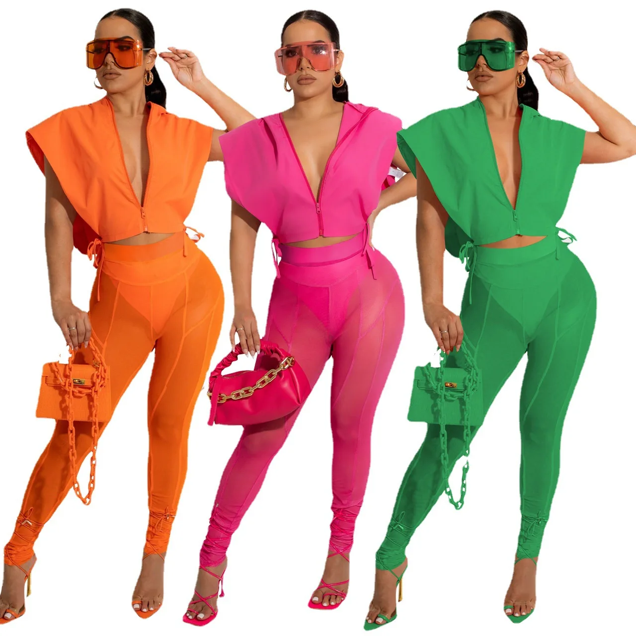 Women Summer Two Piece Sets Workout Tracksuit Solid Slit Lace Up Zips Hooded Crop Tops Mesh Leggings Pants Outfit Club Sweatsuit
Women Summer Two Piece Sets Workout Tracksuit Solid Slit Lace Up Zips Hooded Crop Tops Mesh Leggings Pants Outfit Club Sweatsuit