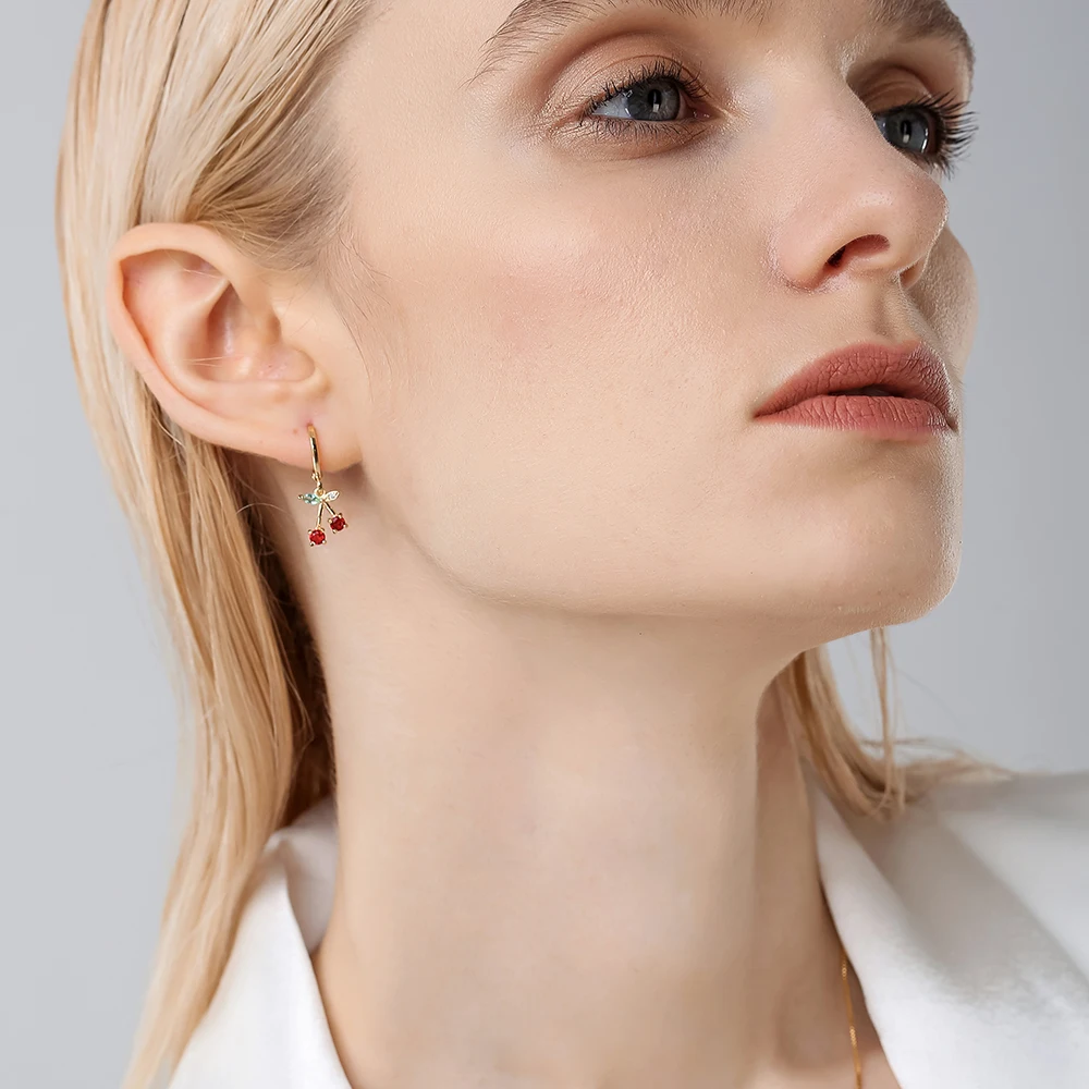 Fashionable drop earrings hot sale sweet cherry red cute gold cherry earrings, White
Fashionable drop earrings hot sale sweet cherry red cute gold cherry earrings, White