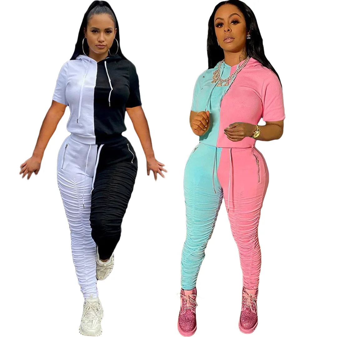New design 2020 Sexy casual matching color short sleeve woman leisure stacked pants 2 piece set women clothing, Customized color
New design 2020 Sexy casual matching color short sleeve woman leisure stacked pants 2 piece set women clothing, Customized color