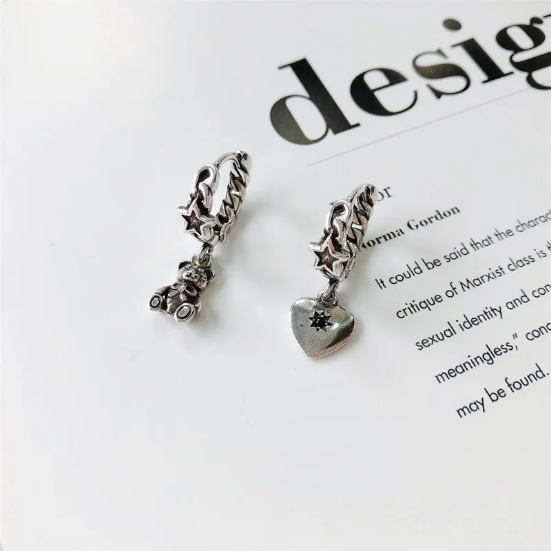 JUHU Retro Cold Wind Ear Buckle Silver Bear Love Asymmetric Earrings Female Korean Temperament Personality Ear 
JUHU Retro Cold Wind Ear Buckle Silver Bear Love Asymmetric Earrings Female Korean Temperament Personality Ear