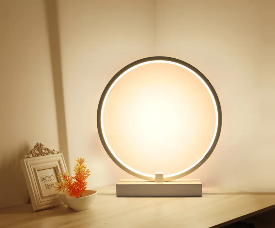modern minimalist warm bedroom decor desk light dimmable round circle led table lamp