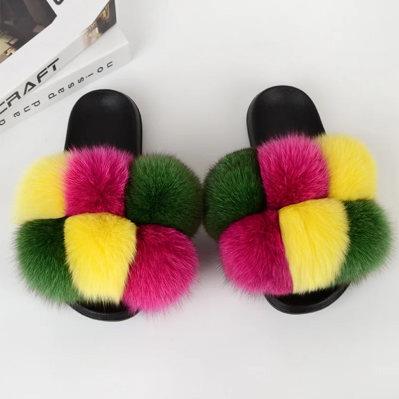 Soft fox fur slippers for women fluffy slippers real fur slides indoor outdoor rainbow color, Customized color
Soft fox fur slippers for women fluffy slippers real fur slides indoor outdoor rainbow color, Customized color
