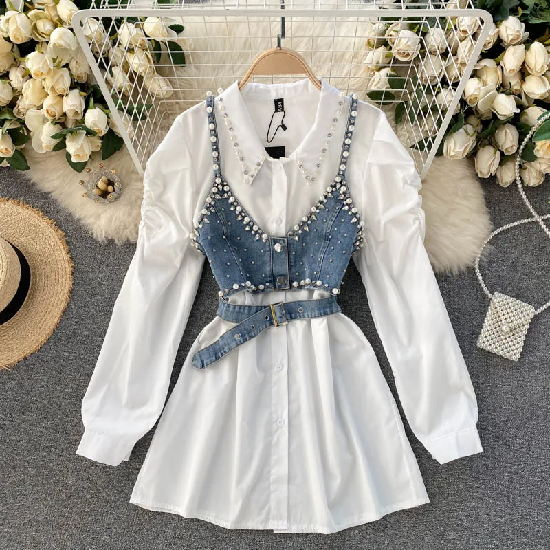 Wholesale Spring 2021 New Two-Piece Top Set Pearl Beaded Denim Sling Vest Fashion Long Sleeve Blouse Women's Shirts
Wholesale Spring 2021 New Two-Piece Top Set Pearl Beaded Denim Sling Vest Fashion Long Sleeve Blouse Women's Shirts