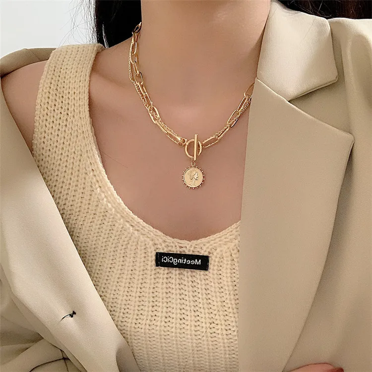Jewelry Temperament double necklace female personality contracted beauty head pendant collarbone choker chain, As picture show
Jewelry Temperament double necklace female personality contracted beauty head pendant collarbone choker chain, As picture show