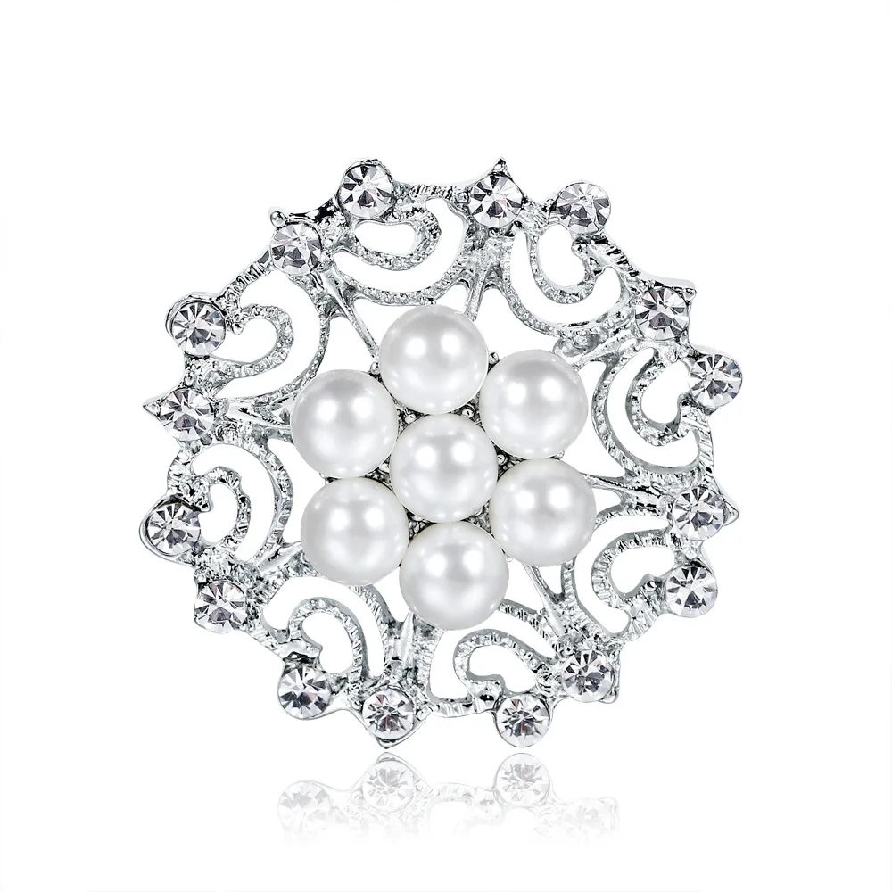 

Royal Vintage Round Big Simulated Pearl Flower Rhinestone Silver-color Brooches for Women Brooch Pins Jewelry