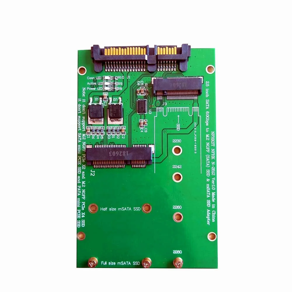 

Hot Sale 2 in 1 Combine M.2 NGFF B key & mSATA SSD To SATA 22Pin Adapter Card, Green