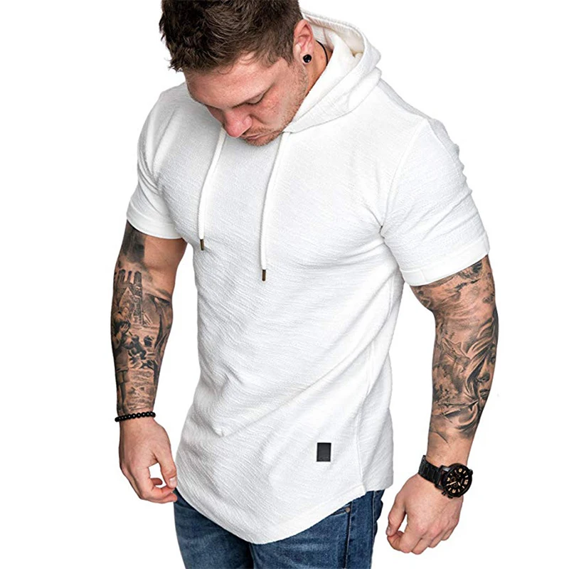 New Design Men Clothing Custom Polyester Short Sleeves Drawstring Pullover Hoodie Tops Men's T Shirts
New Design Men Clothing Custom Polyester Short Sleeves Drawstring Pullover Hoodie Tops Men's T Shirts
