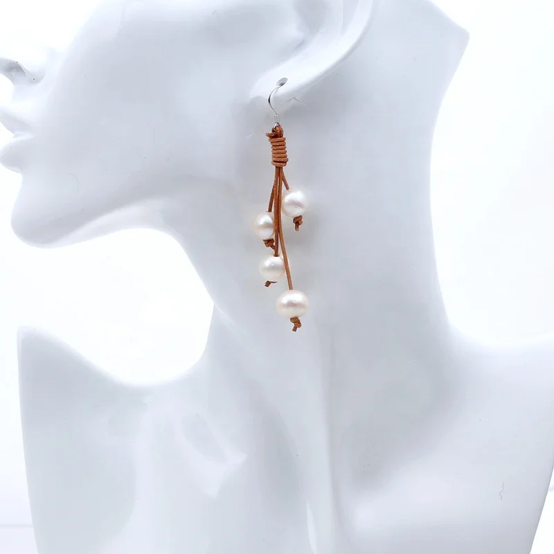 No allergy handmade S925 hook dangle genuine freshwater jewelry leather and pearl earring, White
No allergy handmade S925 hook dangle genuine freshwater jewelry leather and pearl earring, White