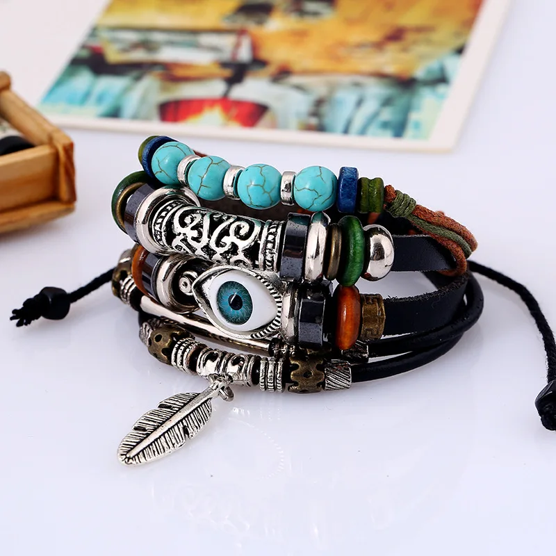 Vintage Multilayer Eye Leather Bracelet Alloy Feather Charm Adjustable Bracelets Jewelry For Men and Women
Vintage Multilayer Eye Leather Bracelet Alloy Feather Charm Adjustable Bracelets Jewelry For Men and Women